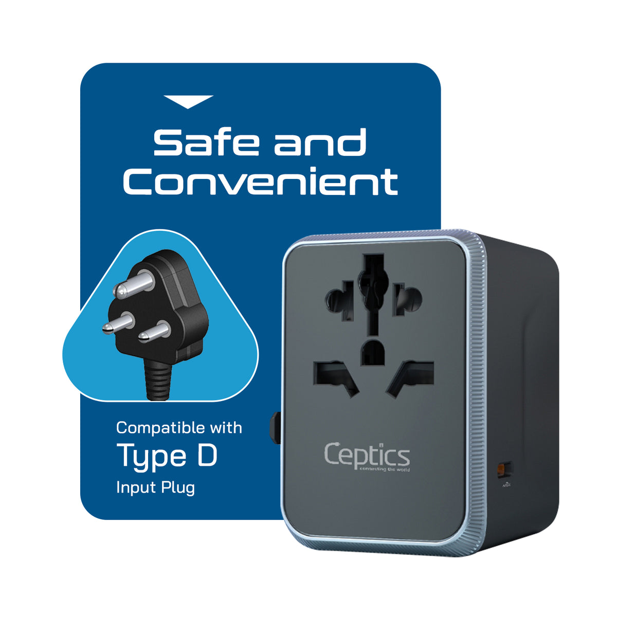 Universal travel adapter – 1 USB-A & 4 USB-C (35W) – 6 in 1 travel adapter – CE & RoHS certified