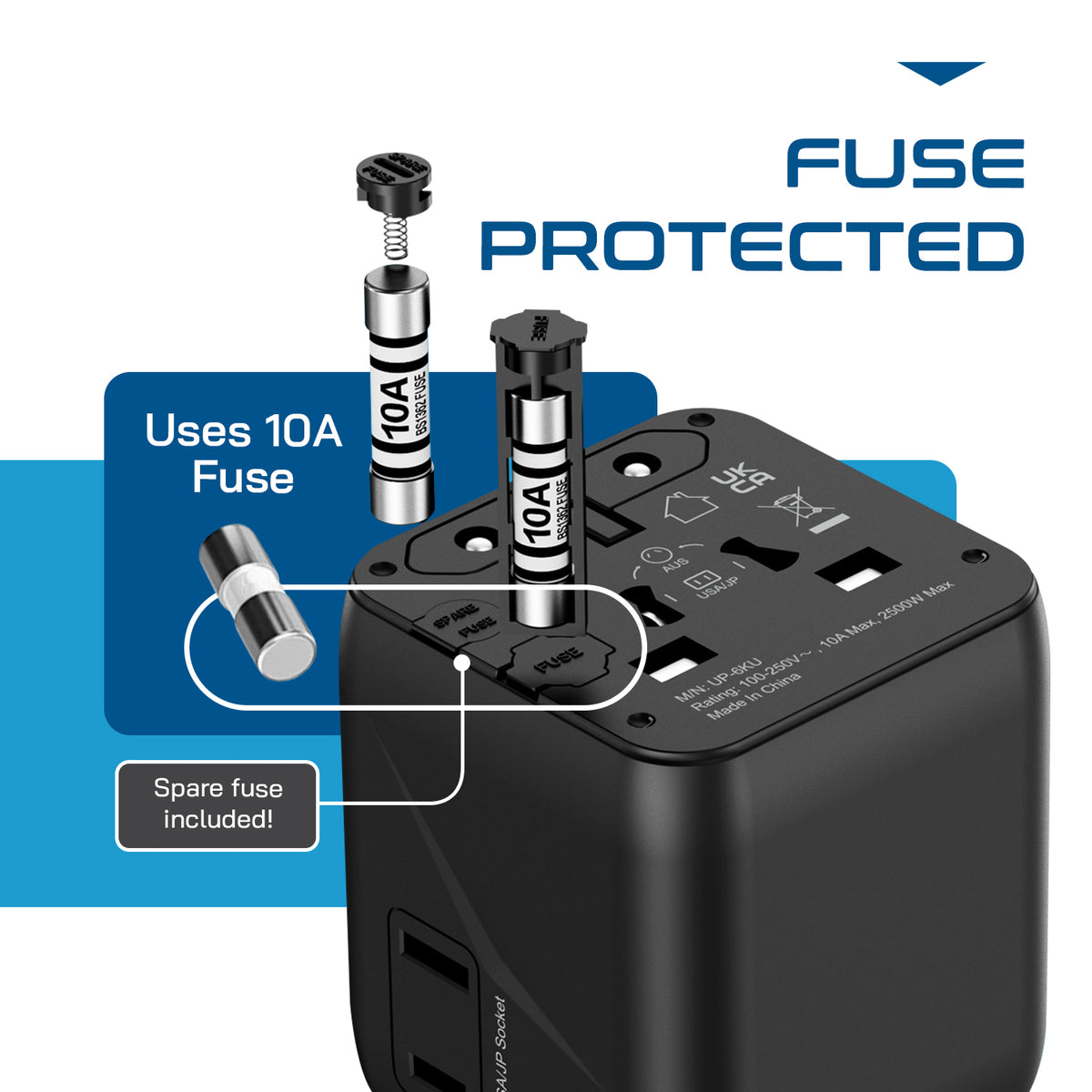Universal travel adapter – 1 universal input & 1 N. America/Japan input – 2 in 1 travel adapter – CE & RoHS certified
