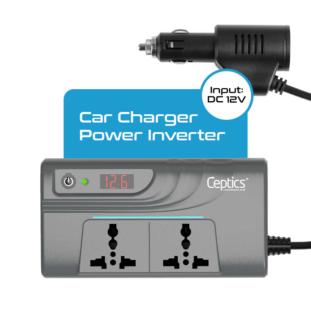 200W car inverter – 2 AC outlets & 2 USB-A & 2 USB-C – Upgraded cigarette lighter plug – CE & FCC certified - PI-200M12