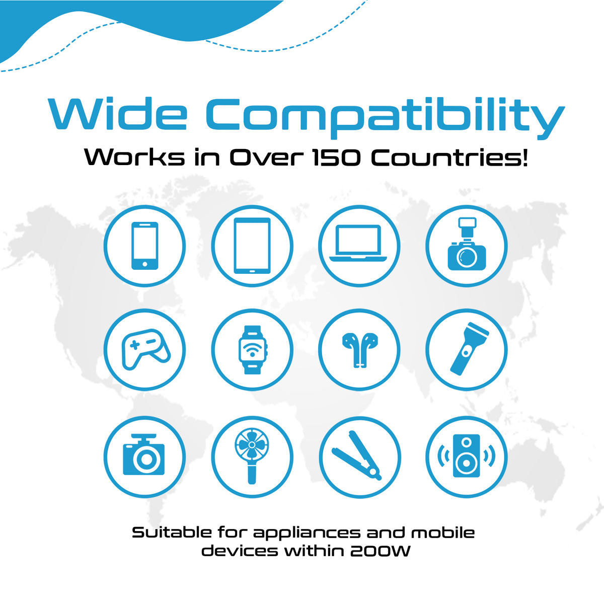 230W Travel Voltage Converter - 2 Outlets + 1 USB C + 3 USB A QC 3.0 - 220V to 110V (PU-200X-WS)