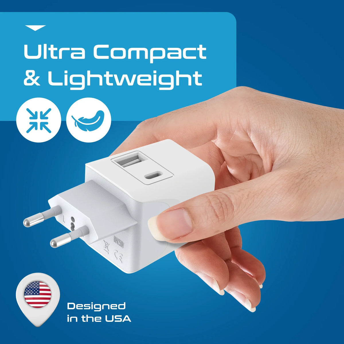 India to Europe travel adapter – Type C – 1 USB-A & 1 USB-C – 3 in 1 Plug – CE & RoHS certified - CTUD-9C image 4
