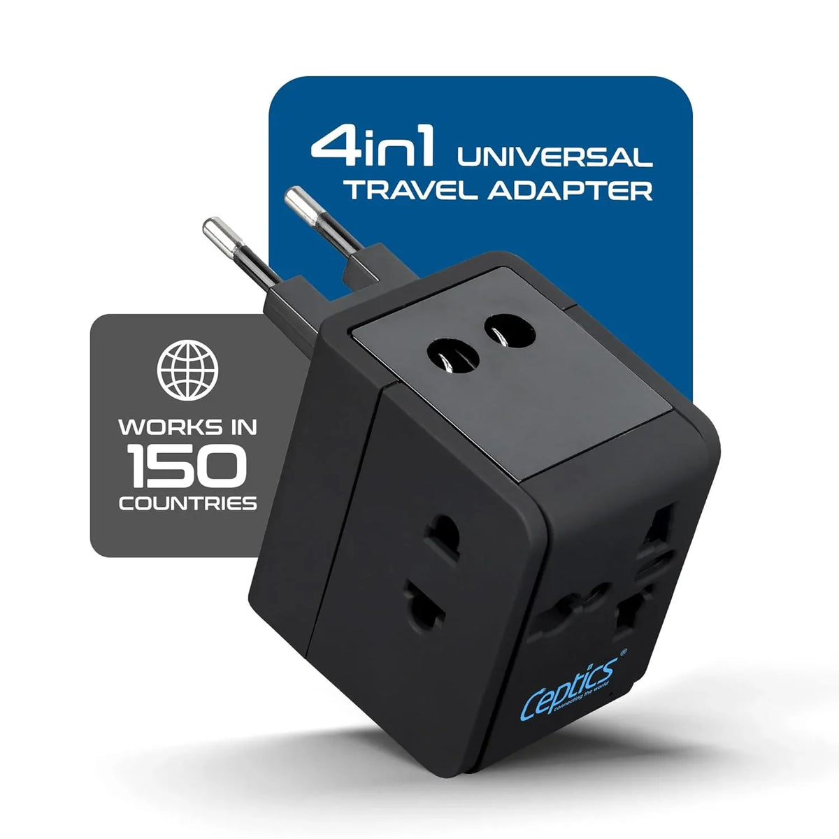 Universal travel adapter with 2 USB-A – 3 in 1 travel adapter – CE & RoHS certified - Black - UP-6KU image 2
