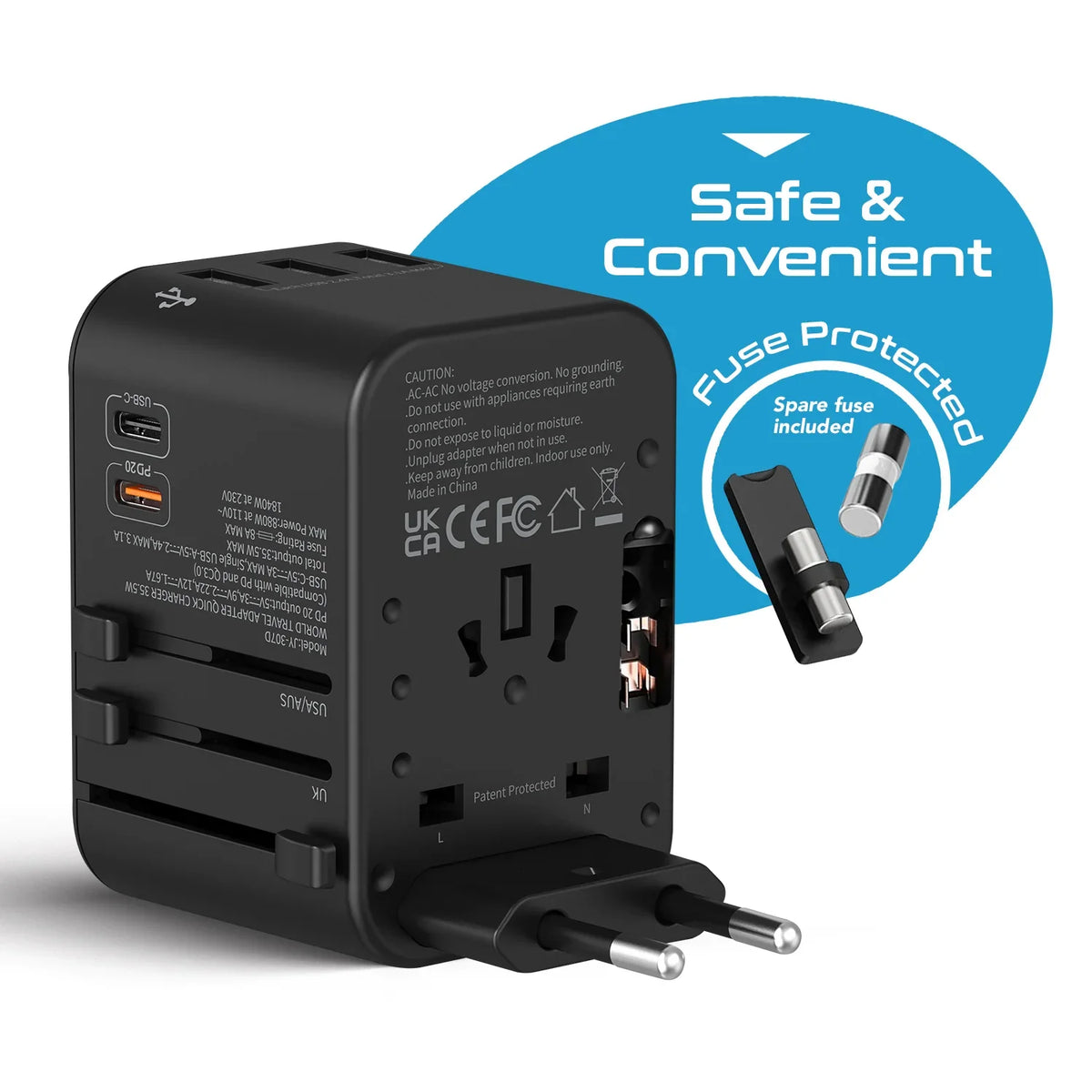 Universal travel adapter – 3 USB-A & 2 USB-C 35W – 6 in 1 travel adapter – CE & RoHS certified - UP-11KU image 3