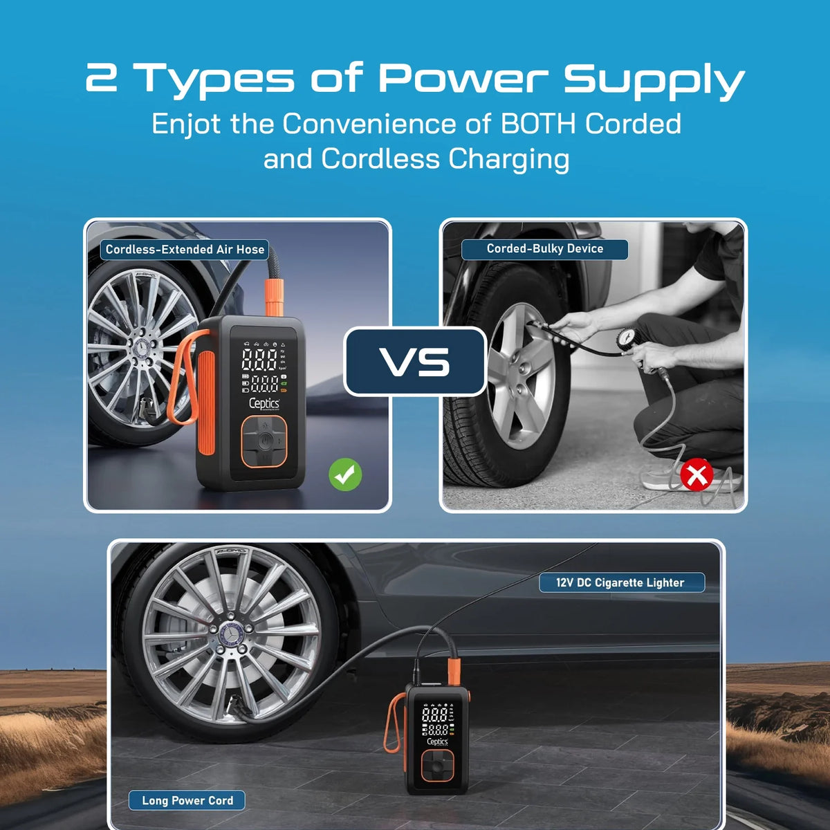 Tyre inflator for car, bike and balls – 150 PSI – 12V car socket plug & 3600 mAH Battery - TI-H100 image 4
