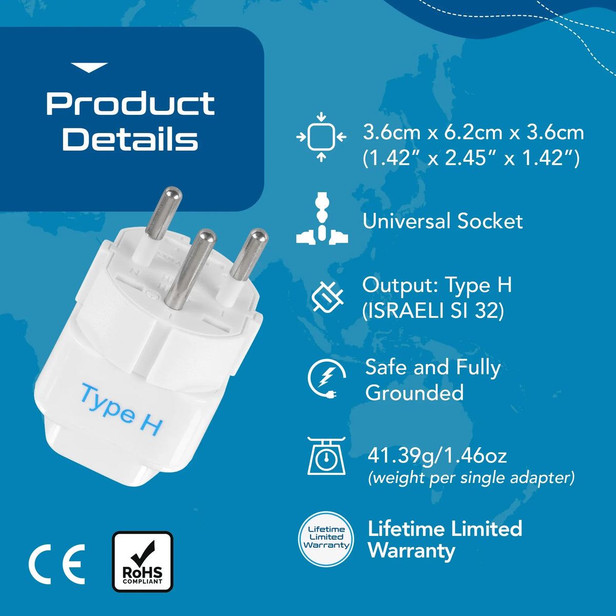 Israel travel adapter – Type H – CE & RoHS certified - GP-14 image 3