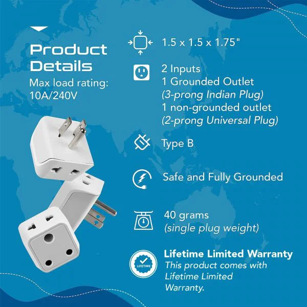 India to USA travel adapter plug – Type B – 2 in 1 Plug – CE & RoHS certified - CTD-5 image 2