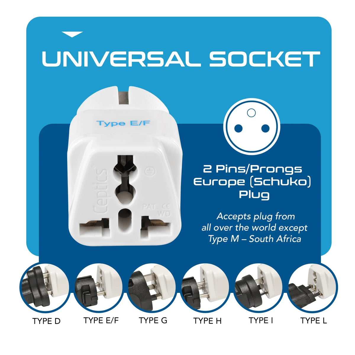 India to Europe travel adapter plug – Type E/F – CE & RoHS certified - GP-9 image 3