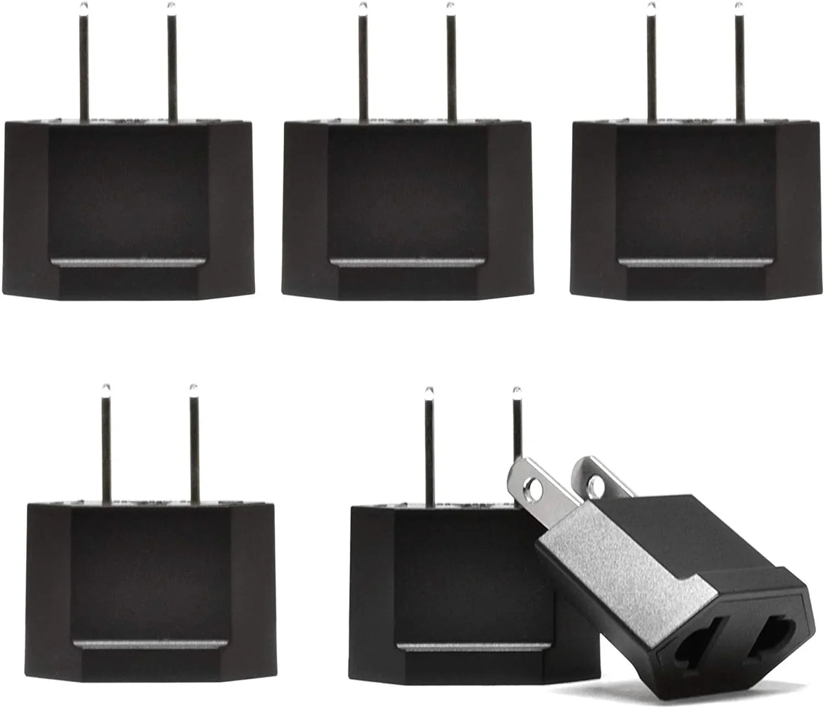 Europe Asia to USA Plug Adapter - Non-Grounded - 6 Pack - 6PK-US image 0