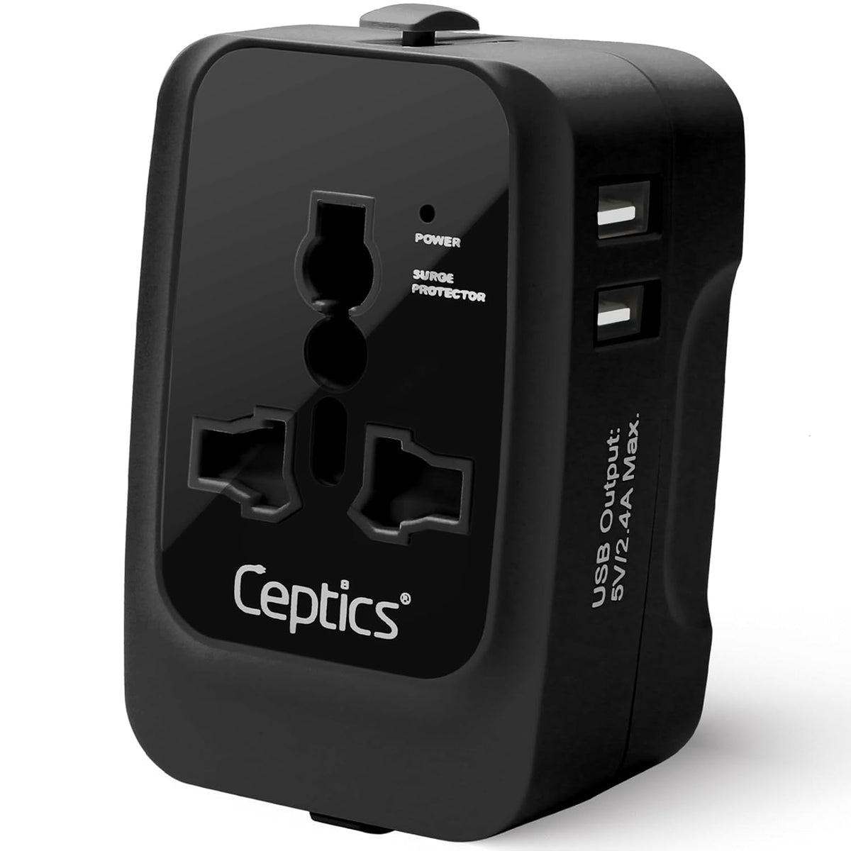 Universal travel adapter with 2 USB-A – 3 in 1 travel adapter – CE & FCC certified - UP-7KU - Black image