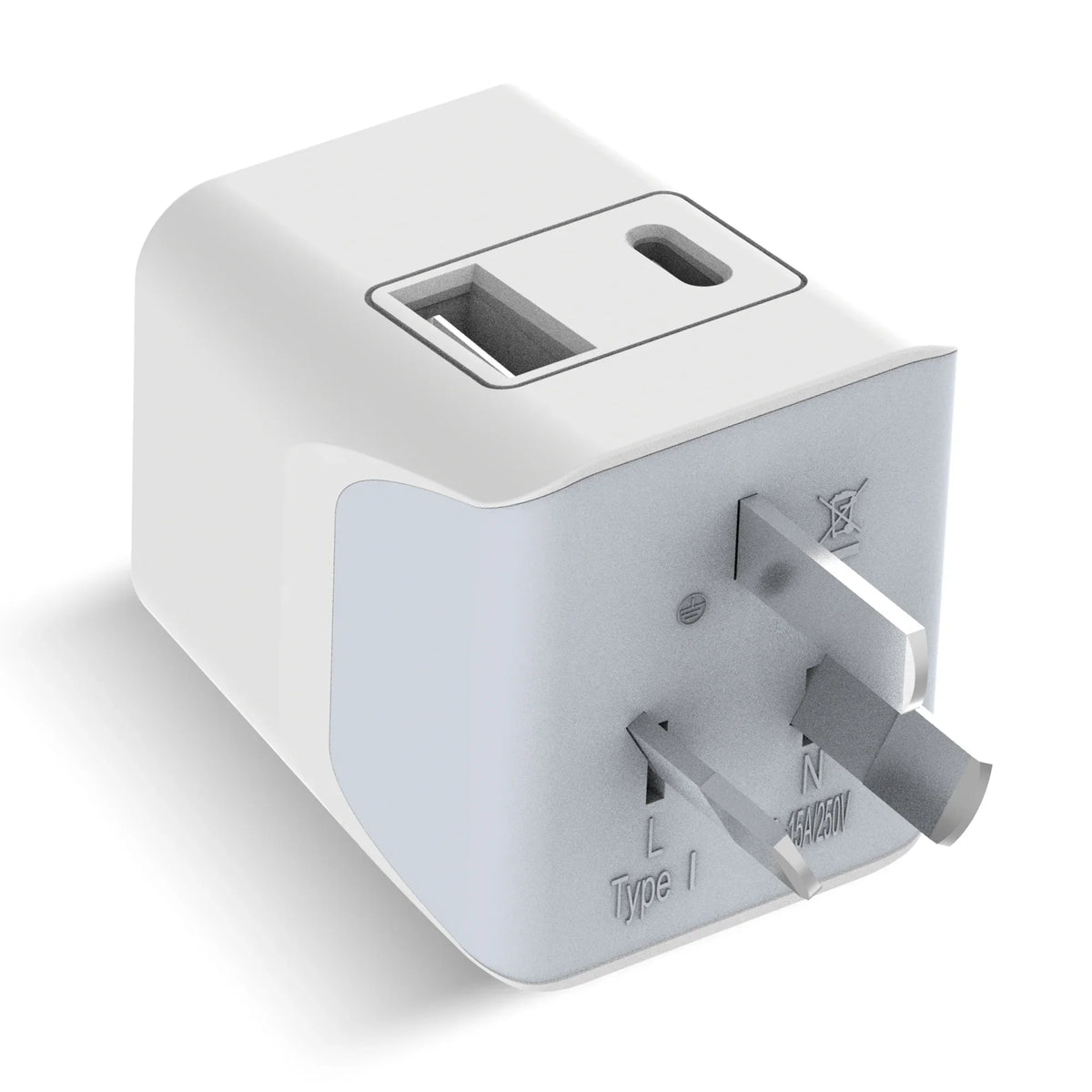 India to Australia, China travel adapter – Type I – 1 USB-A & 1 USB-C – 3 in 1 Plug – CE & RoHS certified - CTUD-16 image 0