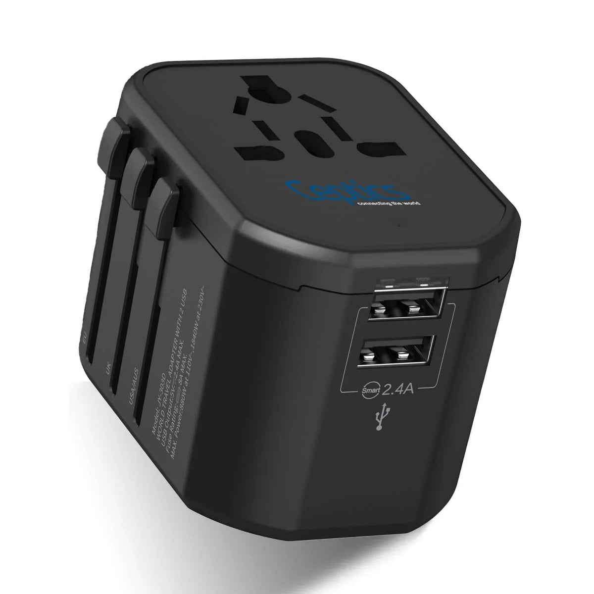 Universal travel adapter with 2 USB-A – 3 in 1 travel adapter – CE & RoHS certified - UP-8KU image 0