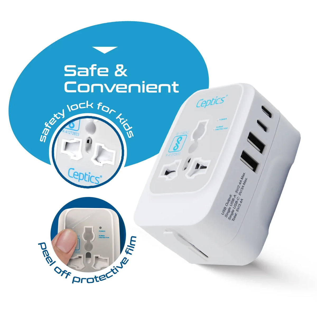 Universal travel adapter with 2 USB-A & 2 USB-C – 5 in 1 travel adapter – CE & FCC certified - UP-13KU image 8