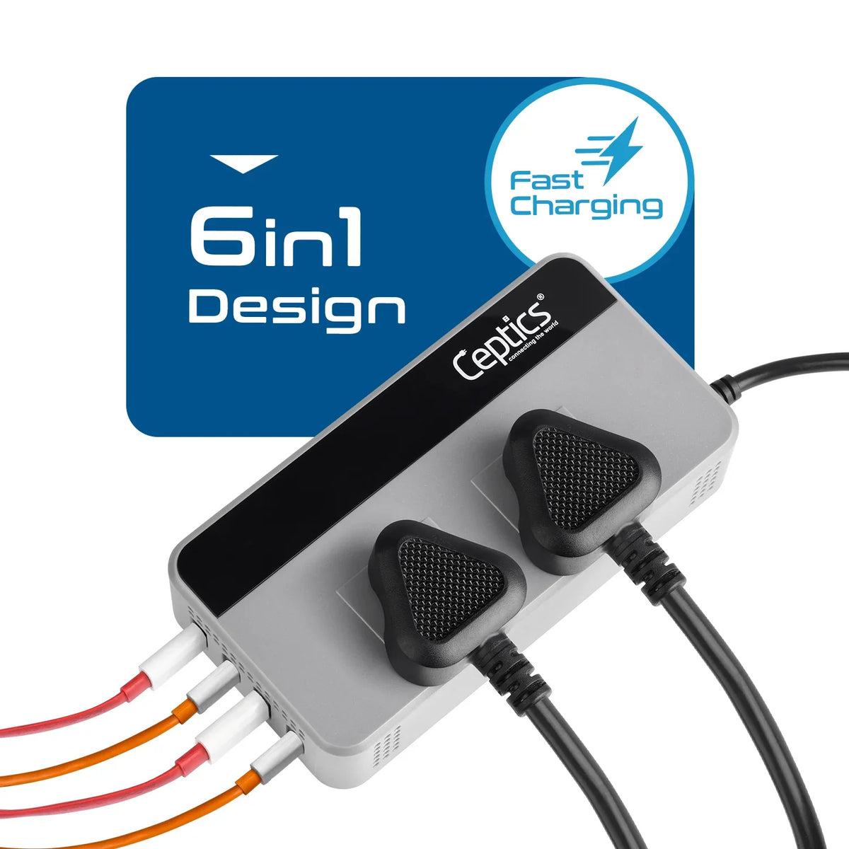 200W car inverter – 2 AC outlets & 2 USB-A & 2 USB-C – Cigarette lighter plug – CE & FCC certified - PI-200W4U image 2