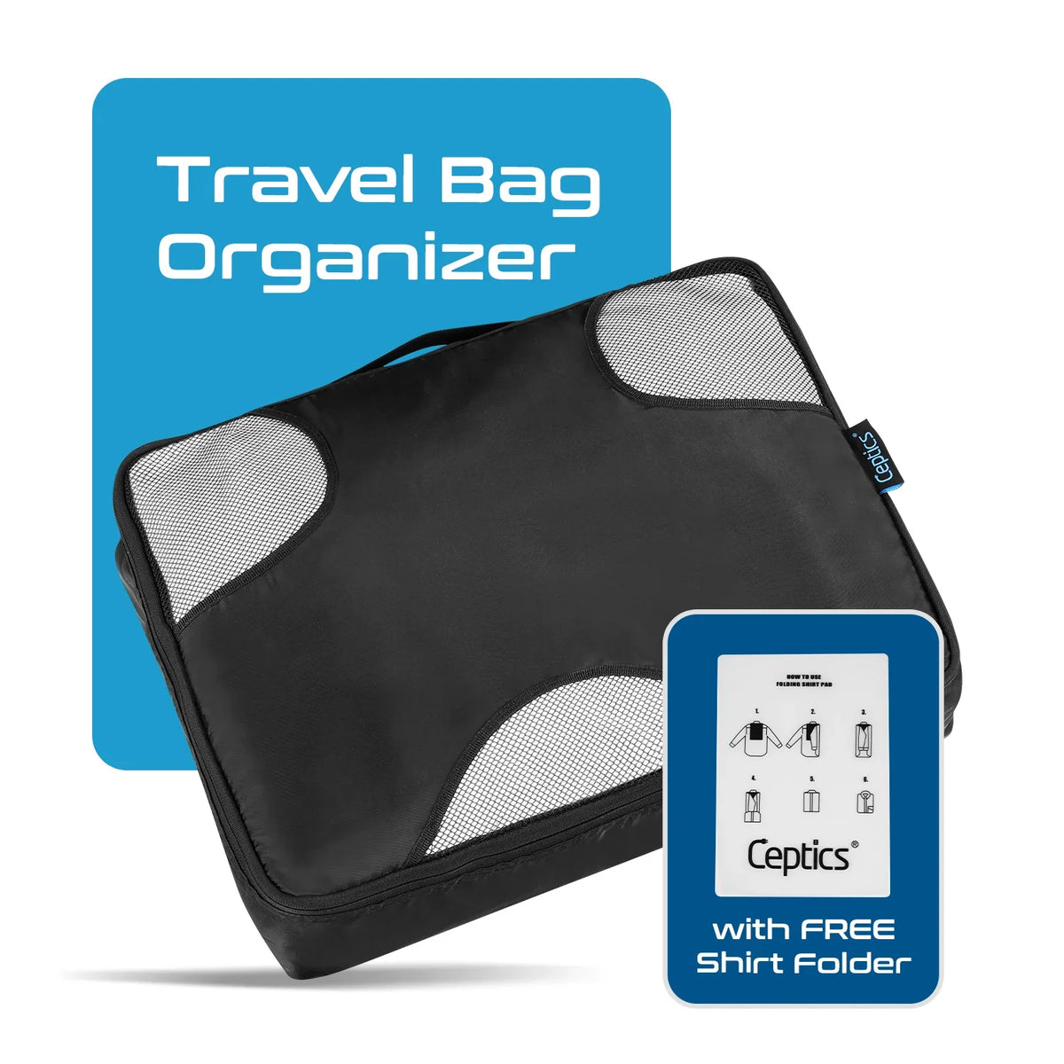 Travel organizer for luggage - Set of 5 cubes - water-resistant fabric - Black - TO-5B image 1