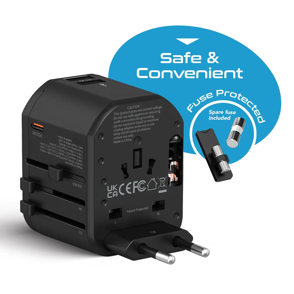 Universal travel adapter – 2 USB-A & 1 USB-C 20W – 4 in 1 travel adapter – CE & RoHS certified - UP-8CU image 6