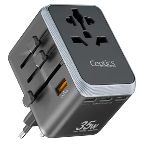 Universal travel adapter – 3 USB-A & 2 USB-C (35W) – 6 in 1 travel adapter – CE & RoHS certified
