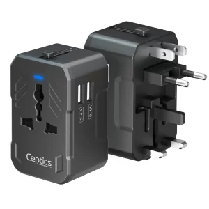 Universal travel adapter with 2 USB-A – 3 in 1 travel adapter – CE & FCC certified